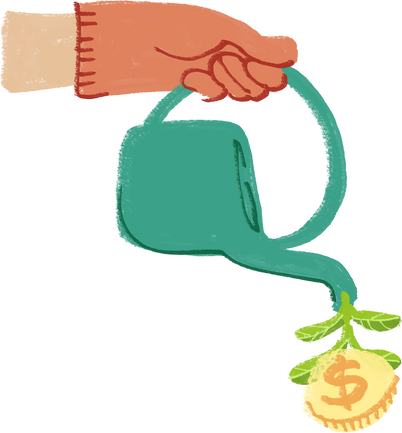 Playful Watering Can with Growing Finances